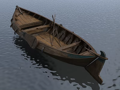 Traditional Wooden Boat Floating On Calm Water With Natural Wood Structure And Gentle Reflections 3d model