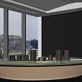 Modern Sales Office With Large Windows City View Building Model And Green Area