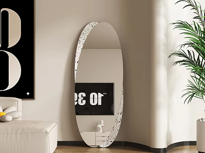 Oval Decorative Mirror In Modern Living Room Setting 3d model