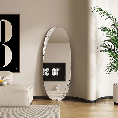 Oval Decorative Mirror In Modern Living Room Setting 3d model