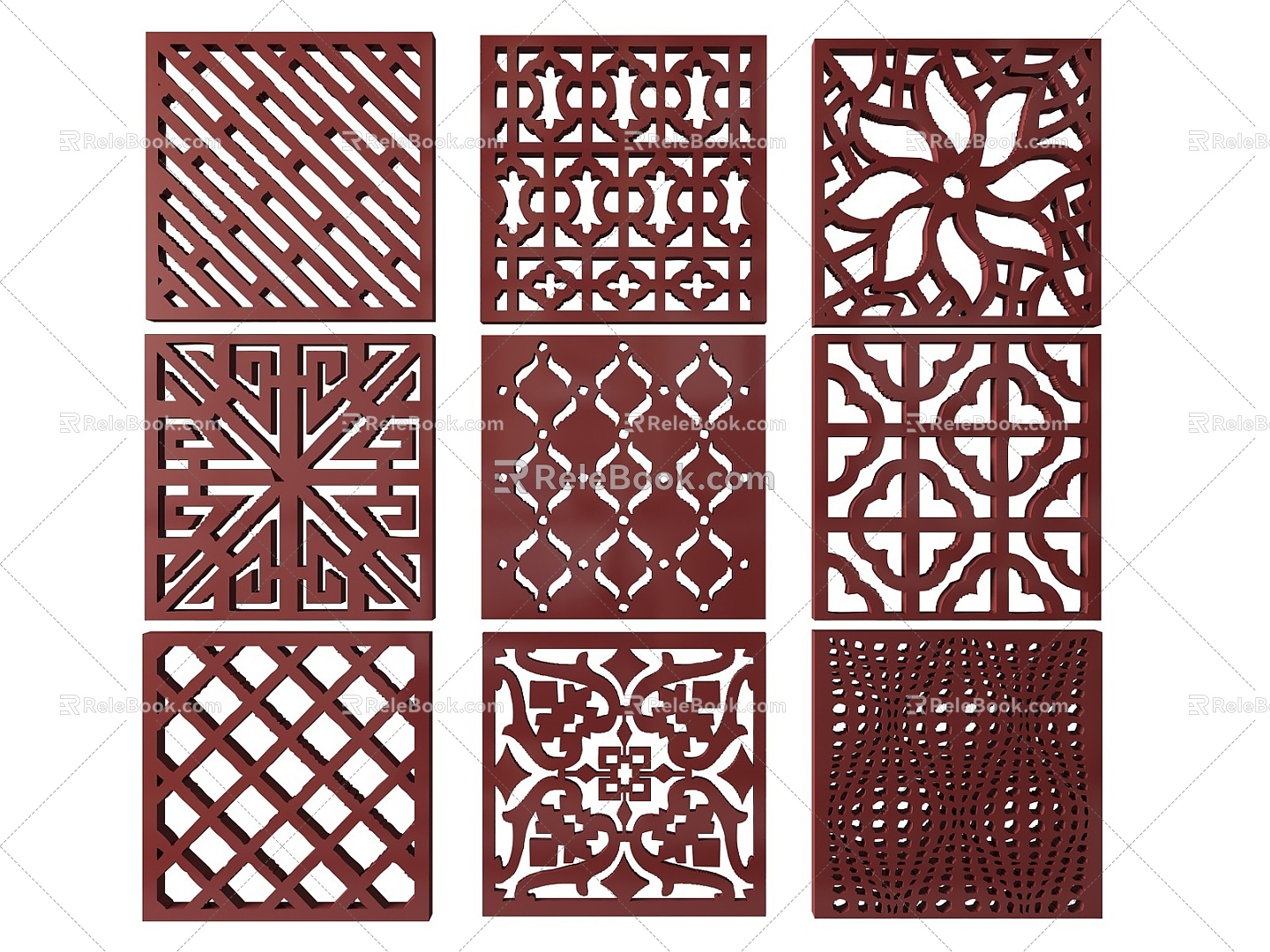 New Chinese Style Flower Lattice Window Carved Hollow Carved Window Corner Carved Gypsum Line Carved Window Pattern Carved 3d model