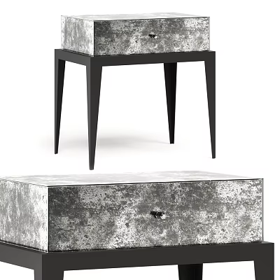 Modern Industrial Nightstand With Distressed Silver Surface And Black Tapered Legs 3d model