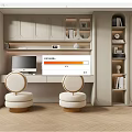 Study Room Interior With Light-Colored Cabinets Double Monitors Round Back Chairs And Herringbone Flooring 3d model