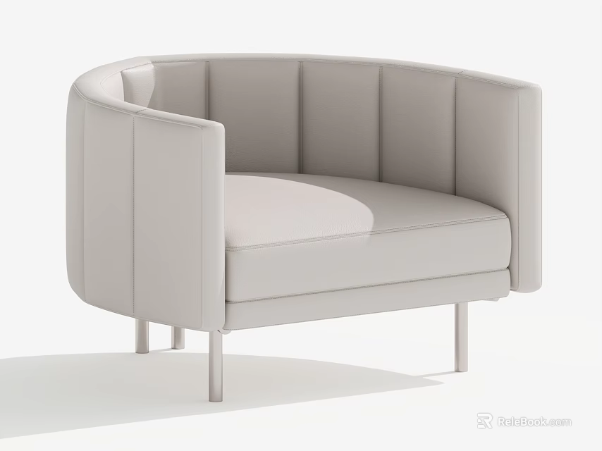 Modern Single Sofa With Curved Backrest Light Gray Upholstery And Metal Legs 3d model 