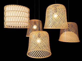 Southeast Asian natural wind rattan chandelier 3d model