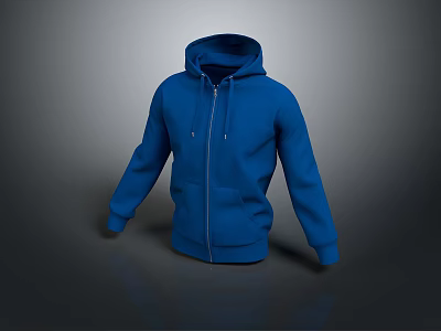 Stylish Blue Zippered Hoodie Casual Long Sleeve Design With Front Pocket 3d model