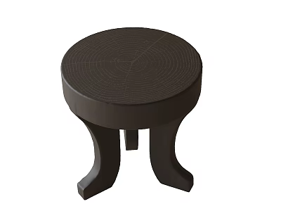Round Wooden Stool With Tree Ring Texture And Curved Legs Modern Design 3d model