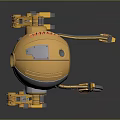 Yellow And Gray Robot Mechanical Creature With Large Blue Eye And Mechanical Legs 3D Design