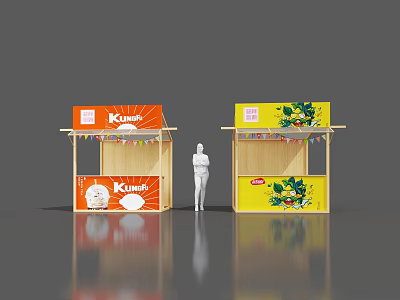 Colorful Fruit Vegetable Stalls With Kumquat Logo And Human Figure 3d model