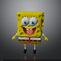 SpongeBob SquarePants Yellow Square With Big Eyes Smiling Brown Shorts White Shirt Red Tie Shoes