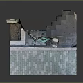 Turquoise Motorcycle Parked on Brick Pavement Near Stone Walls and Structures