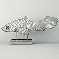 Wooden Fish Shaped Decorative Ornament With Textured Surface And Black Base For Home Decor