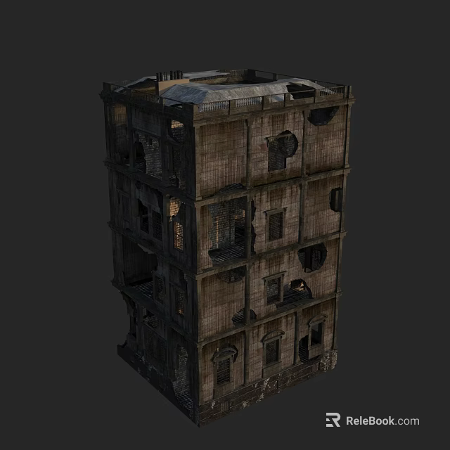 Abandoned Multi Story Building With Broken Windows And Dilapidated Brick Exterior 3d model 