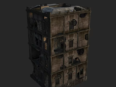 Abandoned Multi Story Building With Broken Windows And Dilapidated Brick Exterior 3d model