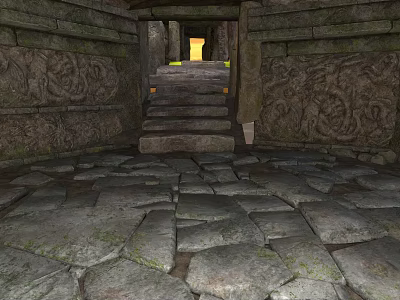 Ancient Stone Passage With Carved Walls Stone Steps And Illuminated Exit 3d model