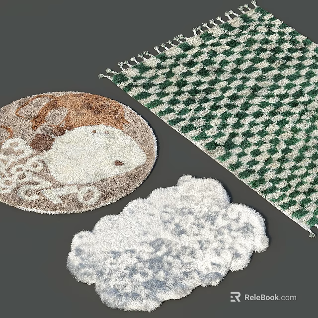 Green And White Checkered Square Rug With Soft Fluffy Texture For Home Decor 3d model 