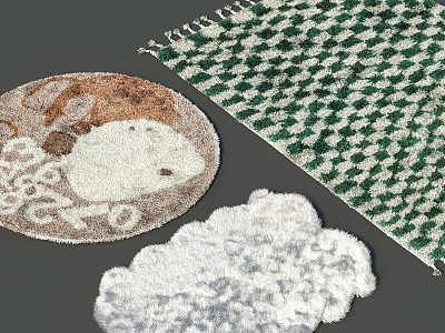 Green And White Checkered Square Rug With Soft Fluffy Texture For Home Decor 3d model