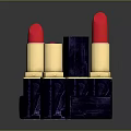 Stylish Dark Blue And Gold Lipstick With Red Shade And Small Box With Lip Print