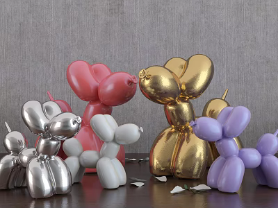 Decorative Metallic Balloon Dog Figurines With Gold Silver Pink Purple White Colors 3d model
