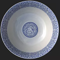 Blue and White Ceramic Bowl with Traditional Floral Patterns and Double Happiness Characters