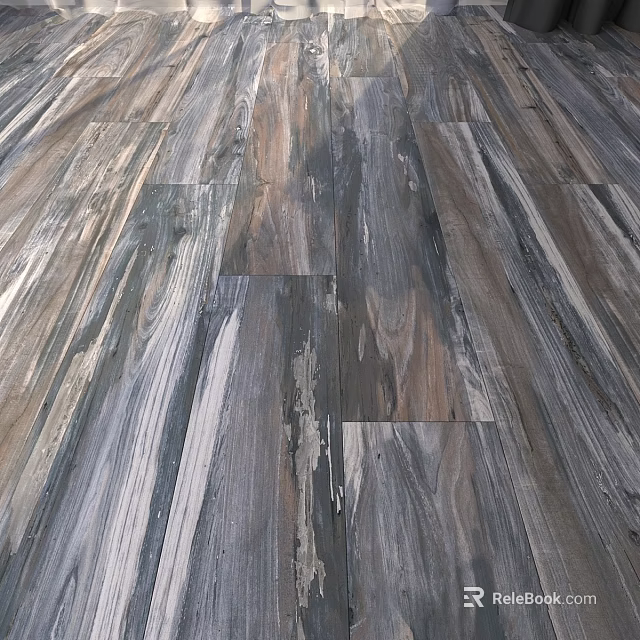 Wooden Floor With Natural Gray Brown Tones And Distressed Plank Design 3d model 