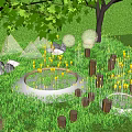 Decorative Outdoor Lights With Yellow Glow In Woodland Garden Wooden Bases