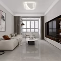 Modern Living and Dining Room Interior Design With TV Wall Sofa And Marble Coffee Table