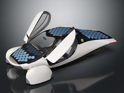Futuristic Solar Powered Car With Blue Grid Panels Upward Opening Doors And Streamlined Design 3d model