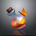 Colorful Magical Bottle With Red Cork Blue Neck And Orange Butterfly