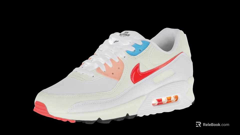 White Nike Air Max Sneakers with Red Logo Blue Pink Accents and Air Cushioned Sole 3d model 