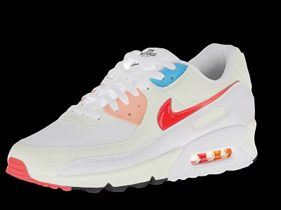 White Nike Air Max Sneakers with Red Logo Blue Pink Accents and Air Cushioned Sole 3d model