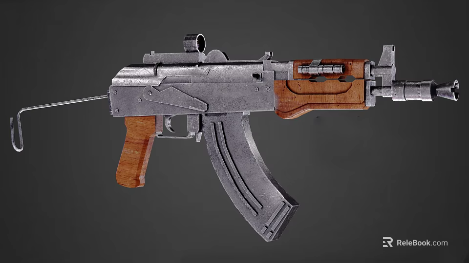 Military Style Tactical Assault Rifle With Metal Body Wooden Stock Grip And Scope 3d model 