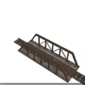 Railroad Bridge Metal Truss Structure With Rail Tracks And Steel Framing