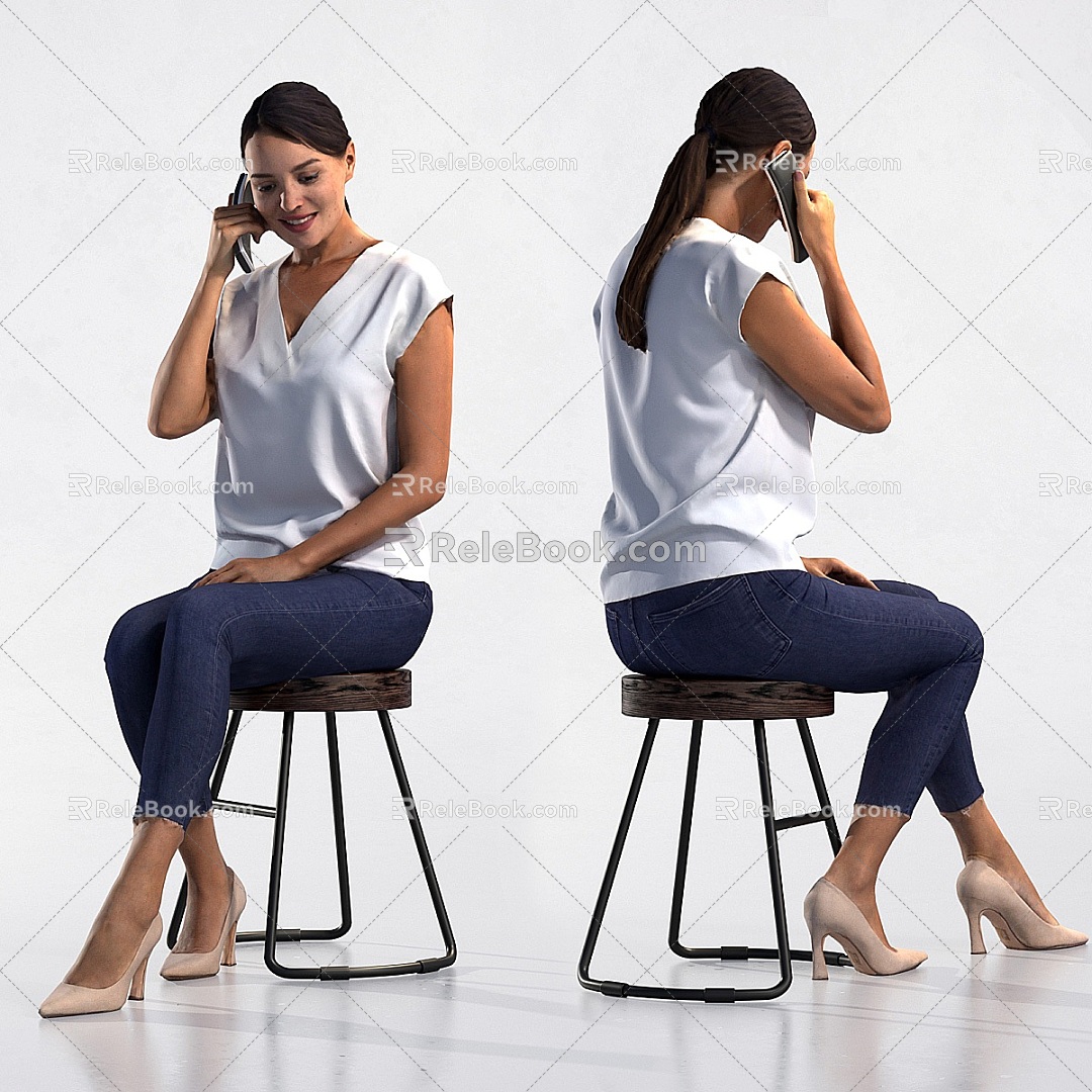 Sitting posture figure beautiful woman 3d model