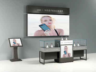 Modern Retail Display Shelves With Glass Showcase And Digital Screen For Product Advertisement 3d model