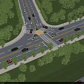 Road Infrastructure With Intersection Green Belts And Moving Vehicles 3d model