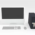 White Desktop Computer Monitor with Black PC Case Gray Keyboard and Mouse Setup