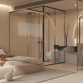 Elegant Modern Hotel Room Interior With Open Bathroom King Bed And Marble Accents