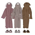 Hooded Bathrobes With Animal Ears In Pink Light Gray Brown And Matching Slippers