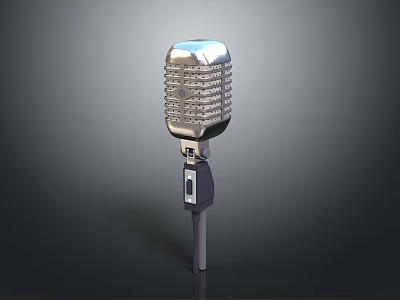 Vintage Silver Microphone with Retro Mesh Grille and Black Base 3d model
