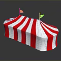 Red And White Striped Tent Shaped Decorative Furniture With Yellow Flags On Top