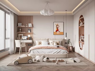 Cozy Modern Kids Bedroom With Bed Toys And Study Desk 3d model