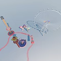 Colorful Amusement Park Rides Featuring Ferris Wheel Carousel And Star Shaped Attractions