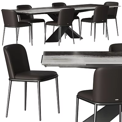 Modern Dining Table Set With Leather Chairs And Sleek Metal Legs Design 3d model