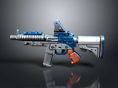 Futuristic Sci Fi Gun With Blue Silver Metallic Design And Orange Grip 3d model