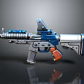 Futuristic Sci Fi Gun With Blue Silver Metallic Design And Orange Grip