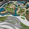 Plaza Landscape Design Featuring Green Spaces Pathways Water Features And Buildings