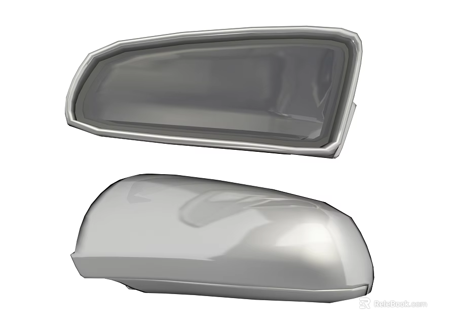 Car Side Mirror Auto Parts With Silver Housing And Reflective Lens Cover 3d model 