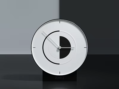 Modern Minimalist Clock With Round White Dial Black Geometric Accents Sleek Hands And Black Base 3d model