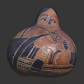 Decorative Ornament Set Featuring Gourd Shaped Hand Painted Human Figure Brown Blue Black Decorative Lines